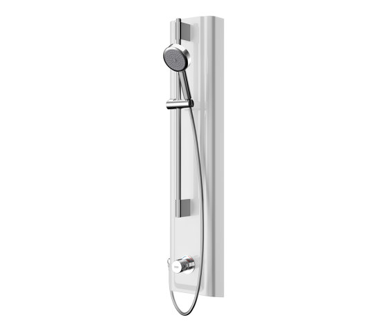F5S Mix shower panel made of MIRANIT with hand shower fitting | Grifería para duchas | KWC Professional