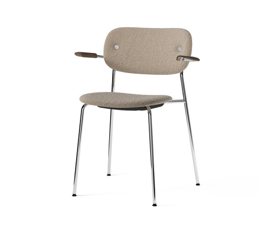 Co Chair, fully upholstered with armrest, Chrome | Dark Stained Oak | Lupo T19028 004 | Sedie | Audo Copenhagen