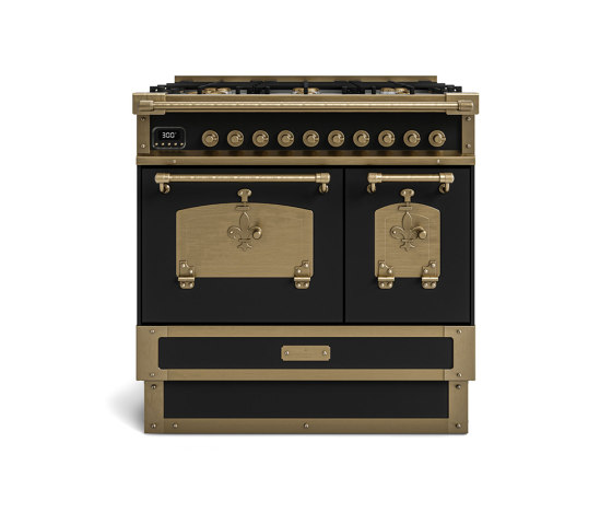 COOKING RANGES | RESTART 90 COOKING RANGE WITH 5 BURNERS AND 2 ELECTRIC OVENS WITH BRASS DOOR | Backöfen | Officine Gullo
