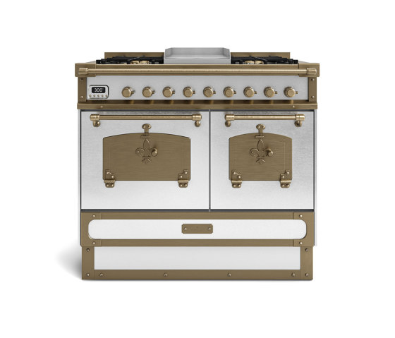 COOKING RANGES | RESTART 100 COOKING RANGE WITH 4 BURNERS + FRYTOP AND ELECTRIC MULTIFUCTION OVEN WITH BRASS DOOR | Hornos | Officine Gullo