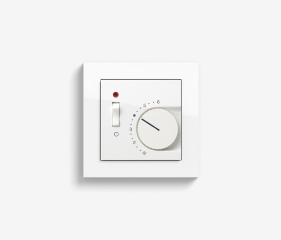 Heating and Temperature | Room temperature controller with NC contact | 1-way switch and control light, pure white glossy (including E2) | Gestion de chauffage / climatisation | Gira
