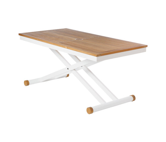 Aura Adjustable Height Table 140 Rectangular (Teak Top and Arctic White Frame) | Tavoli pranzo | Barlow Tyrie
