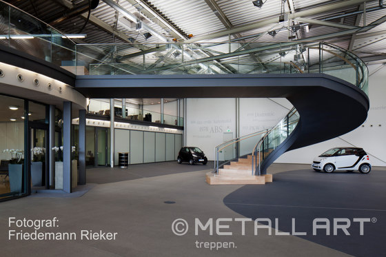 Design stairs featuring glass railings at Daimler in Sindelfingen | Staircase systems | MetallArt Treppen