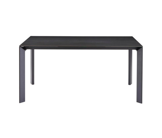 Frost | Dining Table With Integral Extension Metallic Anthracite Ceramic Stoneware Top + Extension In Anthracite Laminate | Dining tables | Ligne Roset