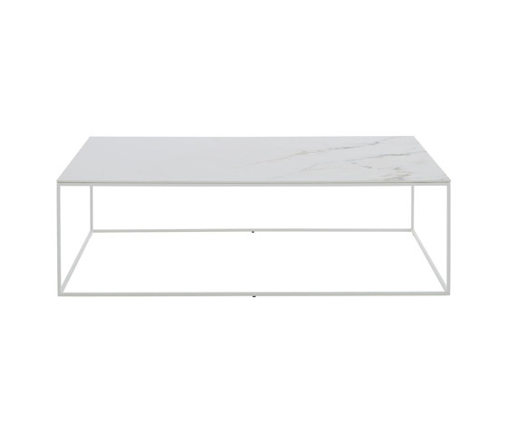 Space | Low Rectangular Table Top In White Marble-Effect Ceramic Stoneware White Lacquered Base | Coffee tables | Ligne Roset