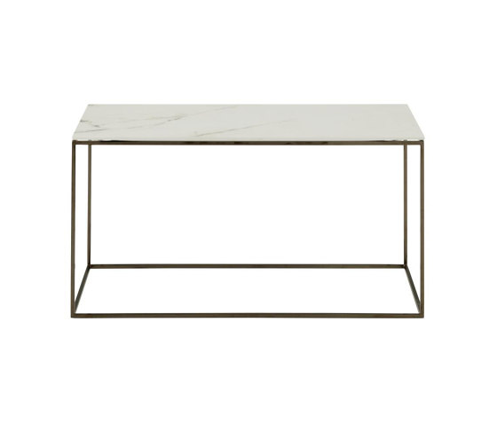 Space | Tavolino - Medium Piano In Gres Porcellanato Effetto Marmo Bianco Basamento Cromato Nero | Tavolini bassi | Ligne Roset
