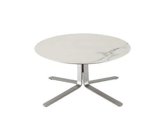 Moa | Low Table Chromed Base Top In White Marble-Effect Ceramic Stoneware | Coffee tables | Ligne Roset