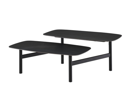Pantographe | Low Table Top In Metallic Anthracite Ceramic Stoneware Black Lacquered Base | Coffee tables | Ligne Roset