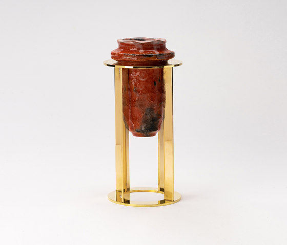 Rakunyu Yoshimura Chu | Raku ceramic and brass pedestal | Vases | Hiyoshiya
