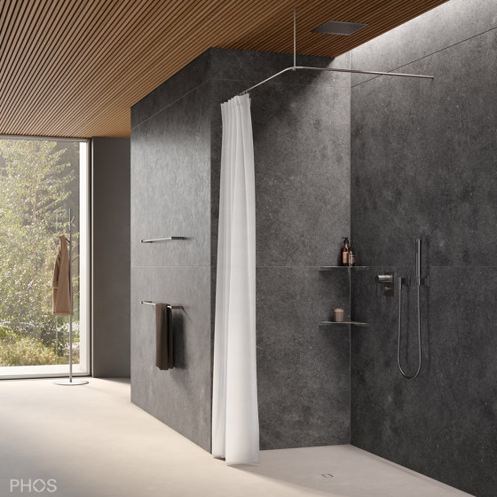 Screwed shower curtain rails L-shape | Bastone tenda doccia | PHOS Design