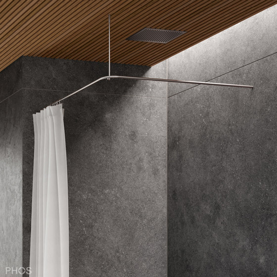 barres de rideau de douche vissées en forme de L | Tringles à rideaux de douche | PHOS Design