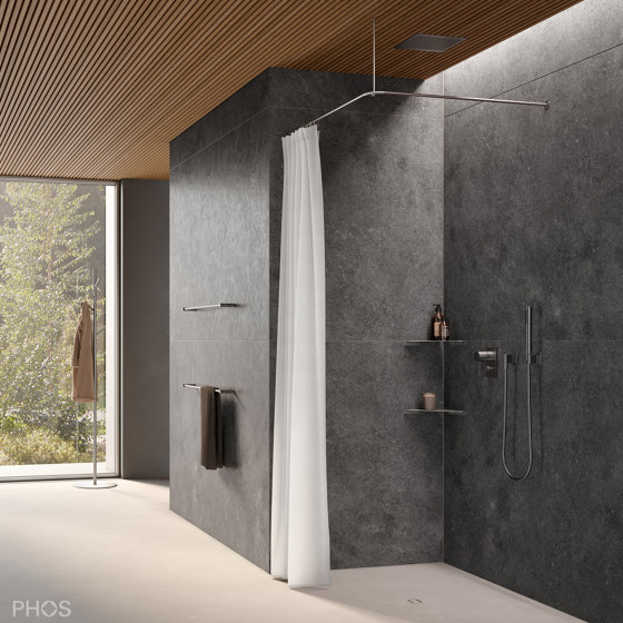 Tringles à rideaux de douche en L collées au mur | Tringles à rideaux de douche | PHOS Design