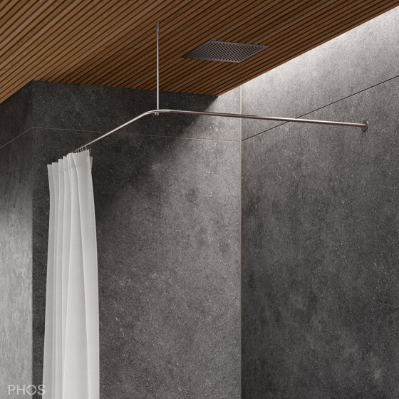 Tringles à rideaux de douche en L collées au mur | Tringles à rideaux de douche | PHOS Design