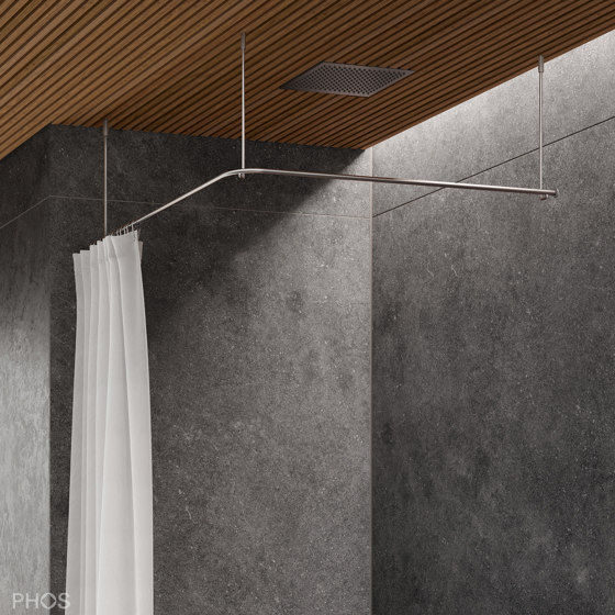 Free-hanging shower curtain rails L-shape (ceiling mounting) | Tringles à rideaux de douche | PHOS Design