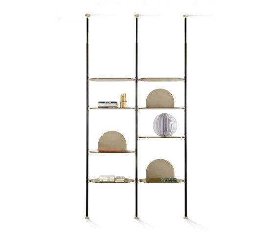 Alba Bookcase  - Ceiling fixing Version with bronze glass shelves | Shelving | ARFLEX