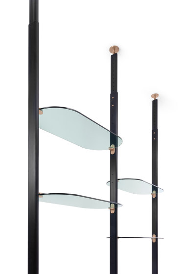 Alba Bookcase  - Ceiling fixing Version with fumé glass shelves | Shelving | ARFLEX