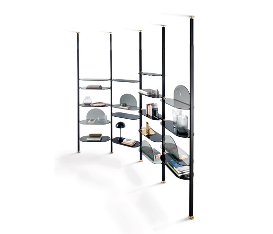 Alba Bookcase  - Ceiling fixing Version with fumé glass shelves | Estantería | ARFLEX
