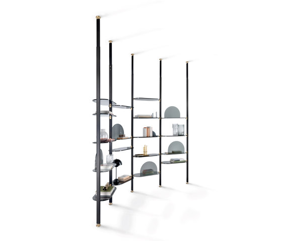 Alba Bookcase  - Ceiling fixing Version with fumé glass shelves | Shelving | ARFLEX