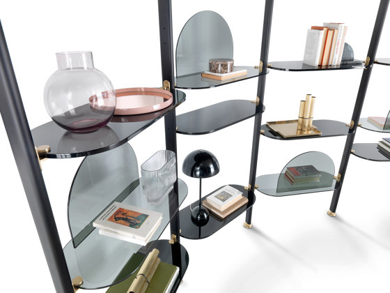 Alba Bookcase  - Ceiling fixing Version with fumé glass shelves | Estantería | ARFLEX