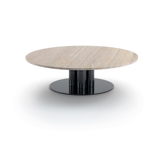 Goya Small Table D. 120 - Round Version with Travertino romano Top | Mesas auxiliares | ARFLEX