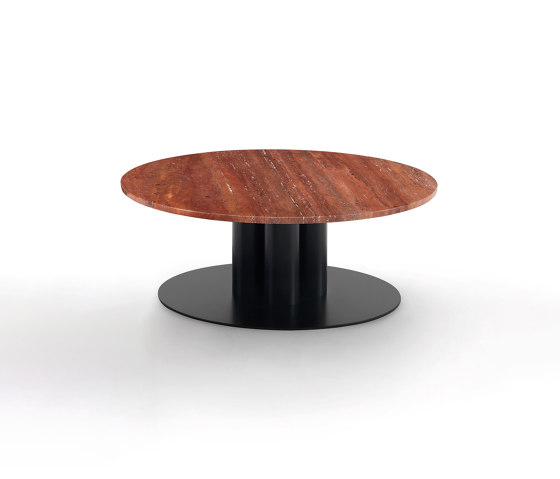 Goya Tavolino D. 90 - Versione rotonda con top in Travertino rosso | Tavolini alti | ARFLEX