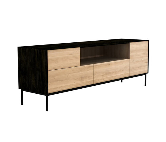 Blackbird | Oak TV cupboard - 1 door - 1 flip-down door - 2 drawers - varnished | Aparadores | Ethnicraft