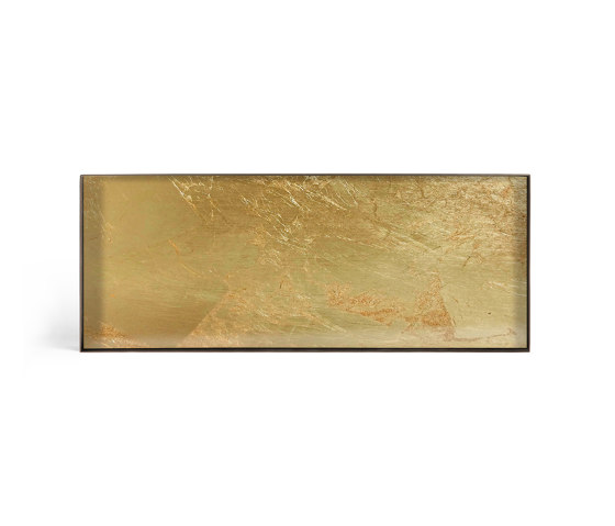 Gilded Layers tray collection | Gold Leaf glass valet tray - metal rim - rectangular - L | Vassoi | Ethnicraft