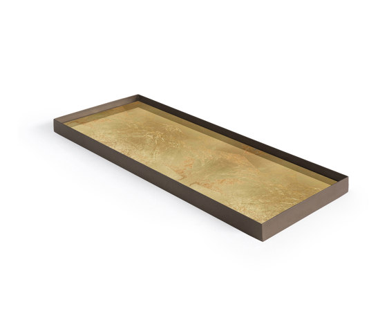 Gilded Layers tray collection | Gold Leaf glass valet tray - metal rim - rectangular - L | Tabletts | Ethnicraft