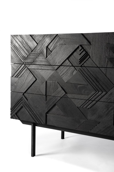 Graphic | Teak black chest of drawers - 3 drawers - varnished | Buffets / Commodes | Ethnicraft