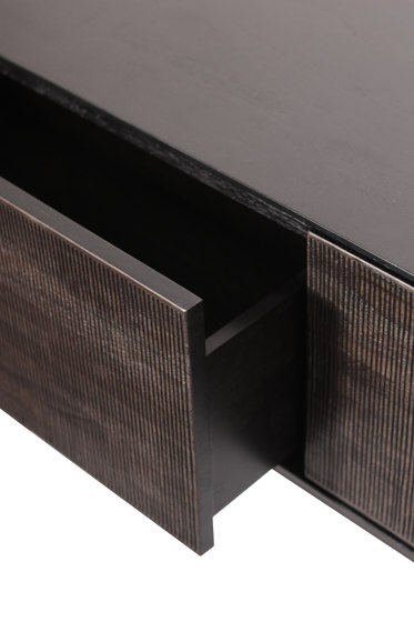Grooves | Teak black TV cupboard - 1 flip-down door - 1 drawer - varnished | Sideboards | Ethnicraft