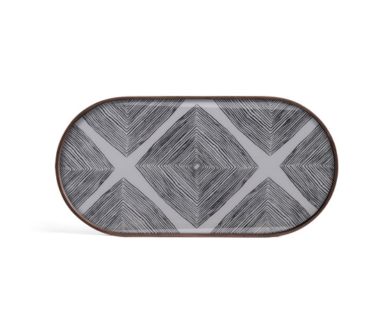 Linear Flow tray collection | Slate Linear Squares glass tray - oblong - M | Plateaux | Ethnicraft