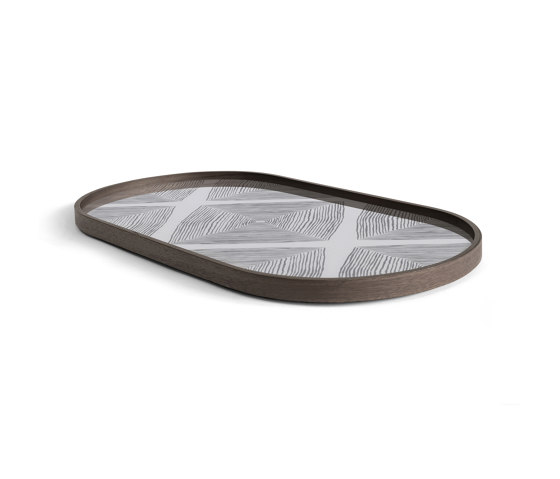 Linear Flow tray collection | Slate Linear Squares glass tray - oblong - M | Vassoi | Ethnicraft