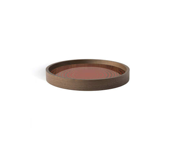 Linear Flow tray collection | Pumpkin Circles glass valet tray - wooden rim - round - M | Vassoi | Ethnicraft