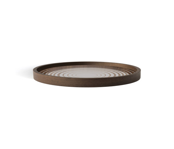 Linear Flow tray collection | Cream Circles glass valet tray - wooden rim - round - L | Plateaux | Ethnicraft