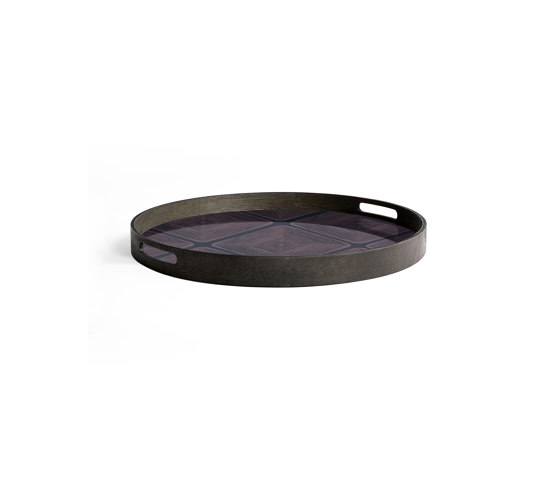 Linear Flow tray collection | Midnight Linear Squares glass tray - round - S | Bandejas | Ethnicraft