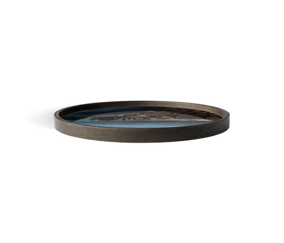 Linear Flow tray collection | Slate Organic glass valet tray - wooden rim - round - L | Plateaux | Ethnicraft