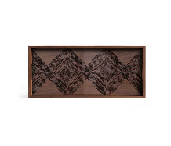 Linear Flow tray collection | Walnut Linear Squares glass tray - rectangular - M | Bandejas | Ethnicraft