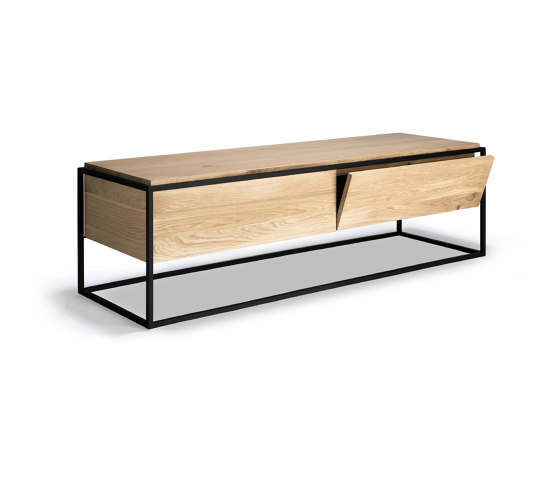 Monolit | Oak TV cupboard - 1 drawer - 1 flip-down door - black metal | Sideboards / Kommoden | Ethnicraft