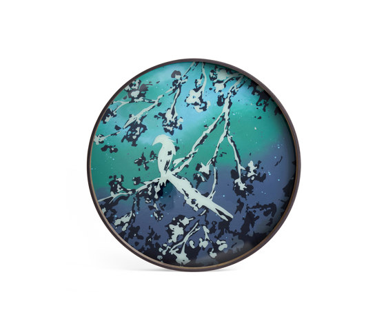 Ocean Blue tray collection | Birds of Paradise glass tray - round - L | Trays | Ethnicraft