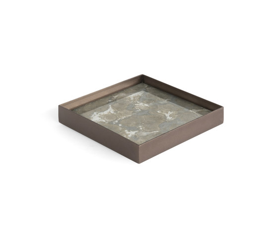Organic tray collection | Fossil Organic glass valet tray - metal rim - rectangular - S | Vassoi | Ethnicraft