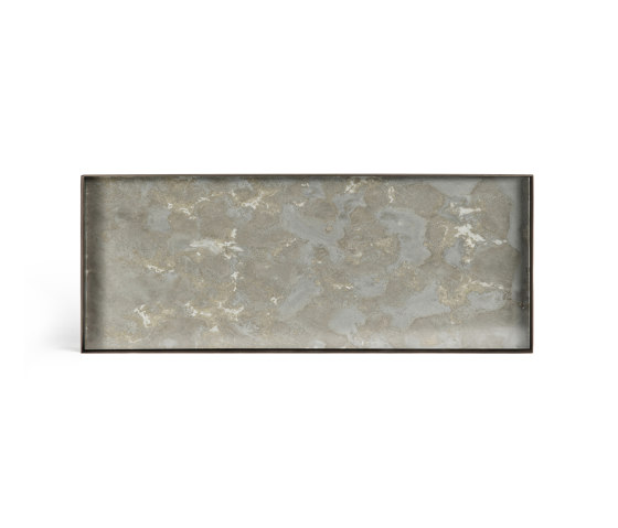 Organic tray collection | Fossil Organic glass valet tray - metal rim - rectangular - L | Vassoi | Ethnicraft