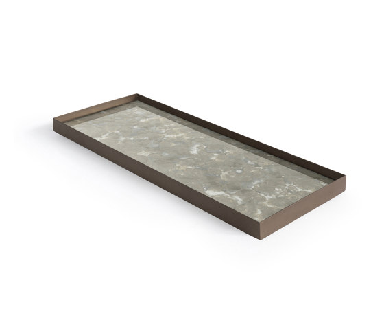 Organic tray collection | Fossil Organic glass valet tray - metal rim - rectangular - L | Trays | Ethnicraft