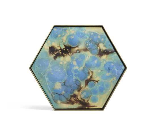 Organic tray collection | Teal Organic glass valet tray - metal rim - hexagon - L | Bandejas | Ethnicraft