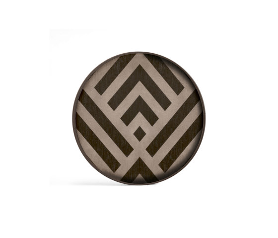 Urban Geometry tray collection | Graphite Chevron wooden valet tray - wooden rim - round - L | Trays | Ethnicraft