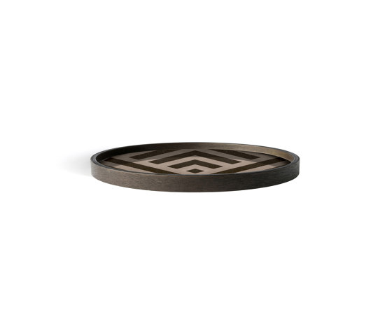 Urban Geometry tray collection | Graphite Chevron wooden valet tray - wooden rim - round - L | Plateaux | Ethnicraft
