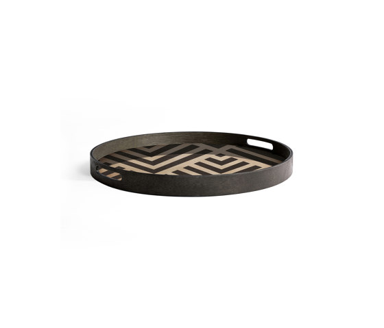 Urban Geometry tray collection | Graphite Chevron wooden tray - round - S | Tabletts | Ethnicraft