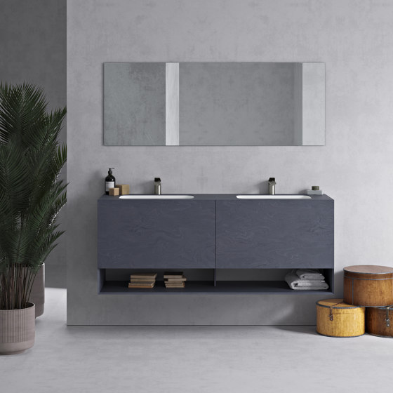 CORIAN® COLOUR | Athena Renaissance Wand- Badezimmermöbel in Corian® Colour + Serenity Doppelwaschbecken - 2 Schubladen | Waschtischunterschränke | Riluxa