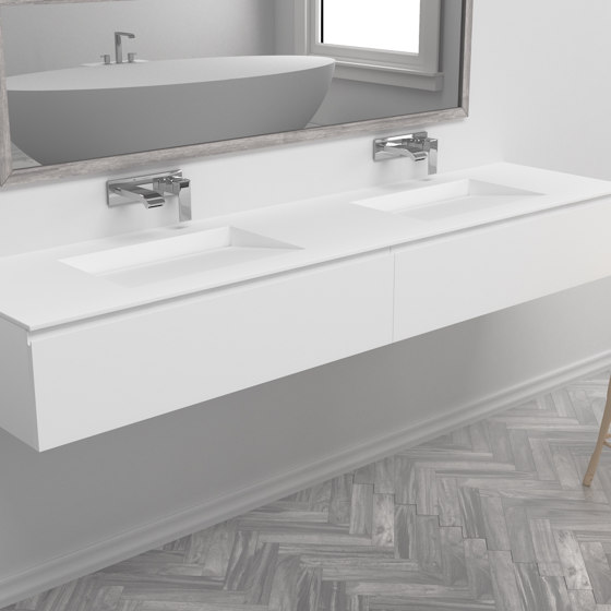 MDF + CORIAN® | Lavabo doble Sagitta Corian® + mueble de lavabo de pared Gaia Classic - 2 cajones | Armarios lavabo | Riluxa