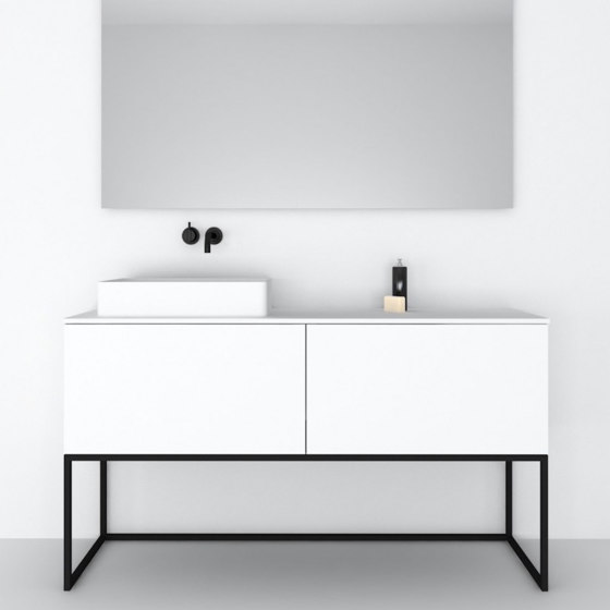 MDF | Mueble de baño independiente Combi en MDF con base de acero - 2 cajones | Armarios lavabo | Riluxa