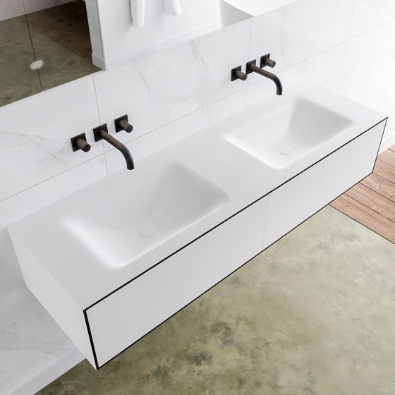 SOLID SURFACE | Mueble de baño suspendido LAGO con doble lavabo encimera en solid surface - 2 cajones | Armarios lavabo | Riluxa